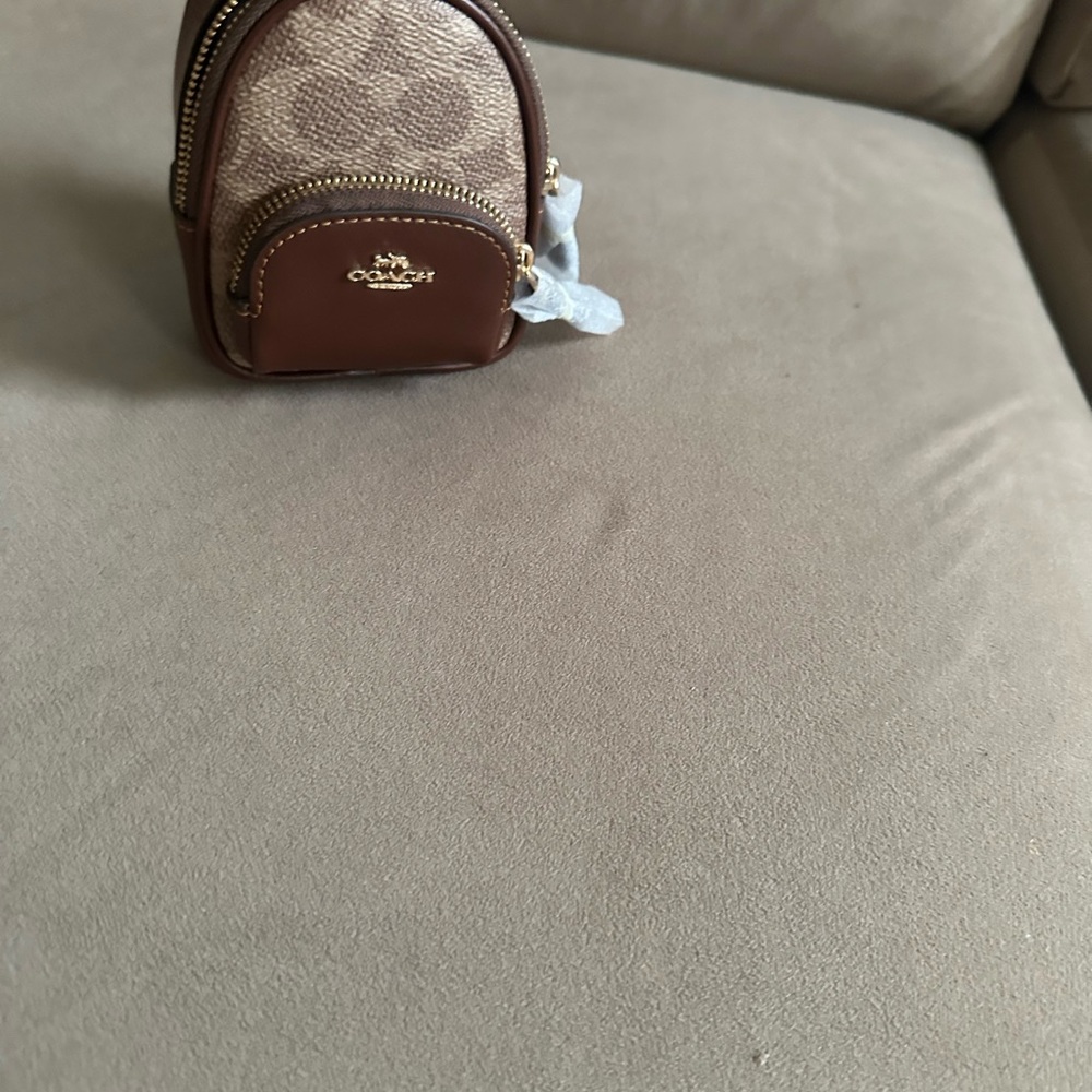 Coach Brown and Cream Mini Backpack Keychain